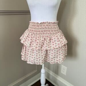 Katie J NYC Tween Floral mini Skirt Shabby Chic Floral Tiered Ruffle Size L